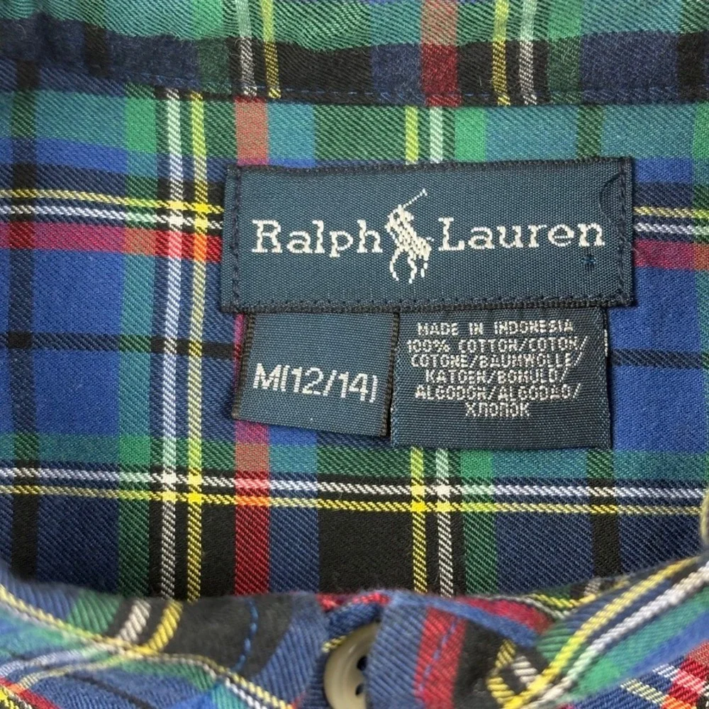 Ralph Lauren Plaid Shirt Kids Size M‎ (12/14) Long Sleeve Button Down Cotton